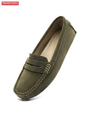 Women's Leather Penny Loafers Retro Mocc Comfort Slip-On Driving Shoes